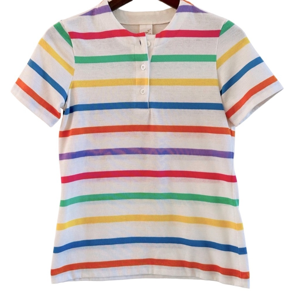 Jantzen Vintage Scoop Neckline Short Sleeve Multicolored Striped Top size Small